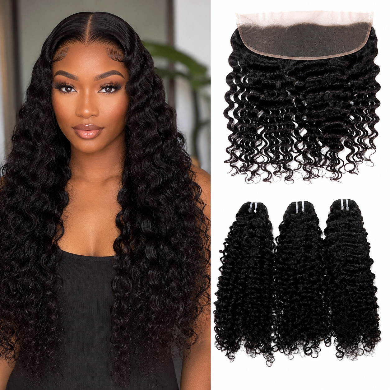 Yava Hair  3 Bundles with 13x4 HD Lace Frontal Y-Luxe Quality Hair Curly Pre-Plucked