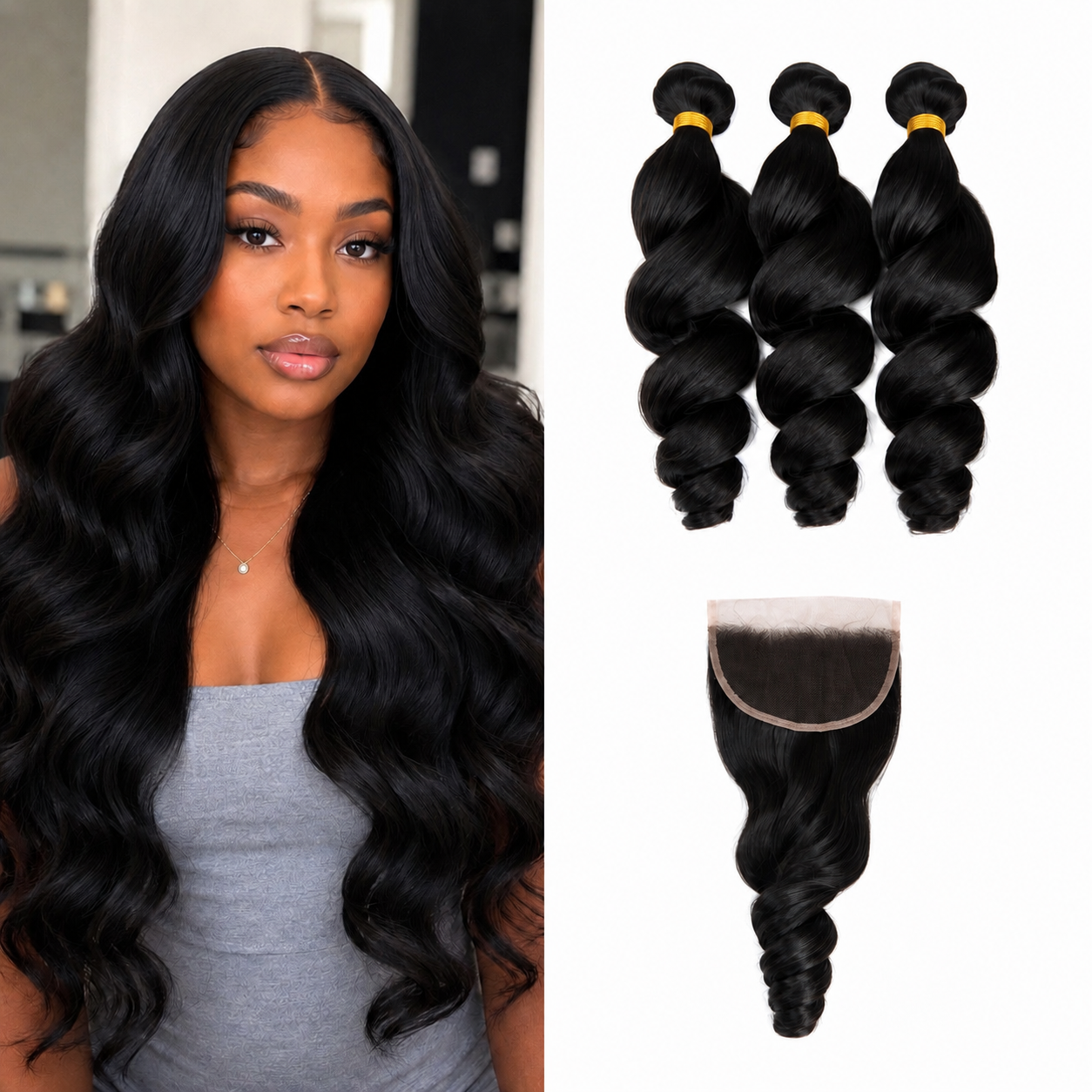 Yava Hair Human hair Y-Luxe Hair 3 Bundles + 5x5 HD Closure Loosewave